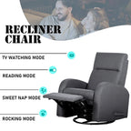 Fauteuil inclinable planeur manuel gris avec mouvement à 360° et repose-pieds rembourré - Utilisation individuelle