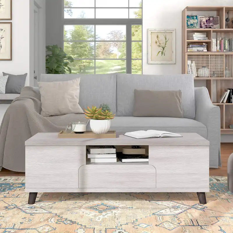 Mankx Mid-Century Modern White 47-inch 3-Shelf Coffee Table by Furniture of America
