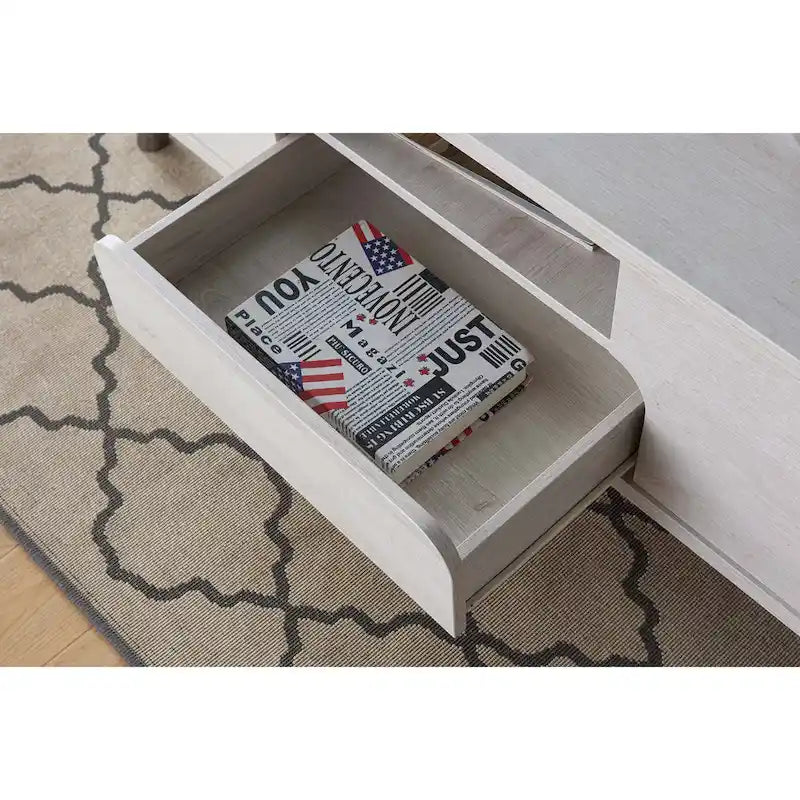 Table basse moderne du milieu du siècle en chêne blanc avec 3 étagères ouvertes et 1 tiroir - Usage unique