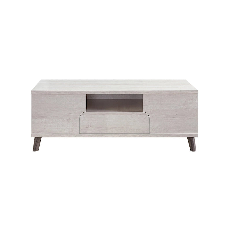 Table basse moderne du milieu du siècle en chêne blanc avec 3 étagères ouvertes et 1 tiroir - Usage unique