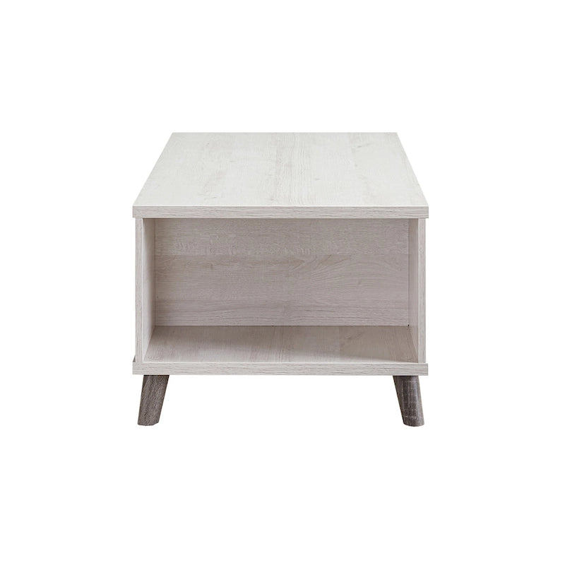 Table basse moderne du milieu du siècle en chêne blanc avec 3 étagères ouvertes et 1 tiroir - Usage unique