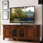 Meuble TV rustique en chêne avec détails en carreaux d'ardoise et rangements fermés – Usage unique