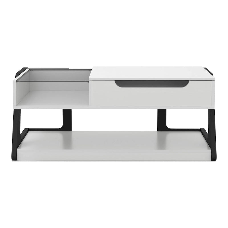 Table basse relevable contemporaine blanche et noire avec étagère inférieure - Usage unique