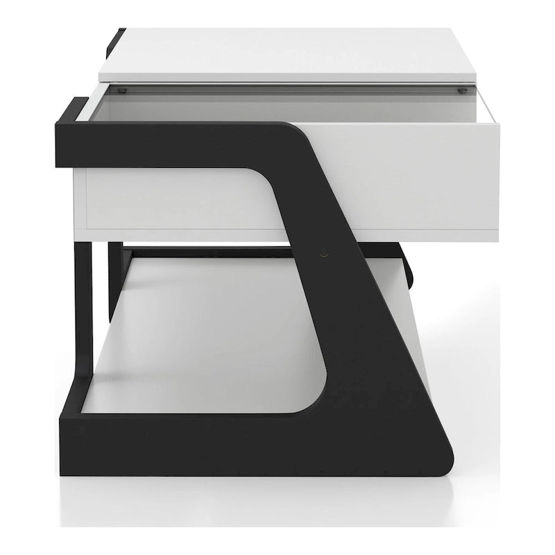 Table basse relevable contemporaine blanche et noire avec étagère inférieure - Usage unique