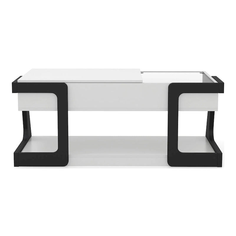 Table basse relevable contemporaine blanche et noire avec étagère inférieure - Usage unique