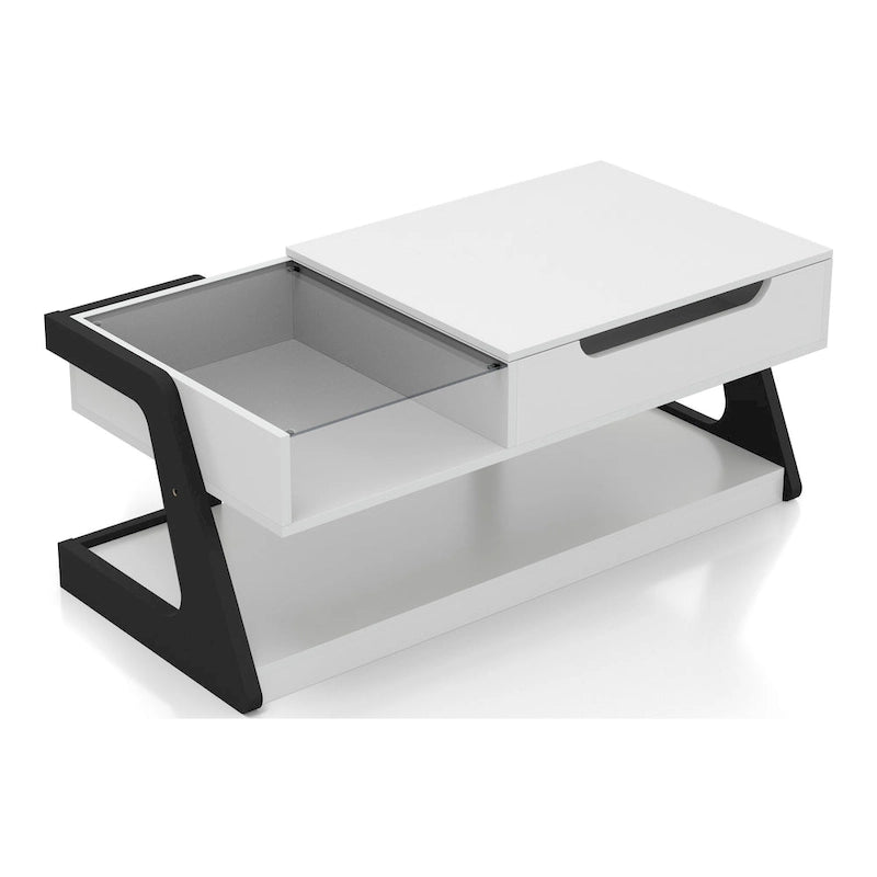 Table basse relevable contemporaine blanche et noire avec étagère inférieure - Usage unique
