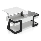 Table basse relevable contemporaine blanche et noire avec étagère inférieure - Usage unique