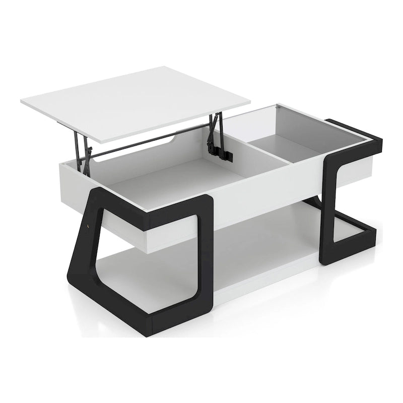 Table basse relevable contemporaine blanche et noire avec étagère inférieure - Usage unique