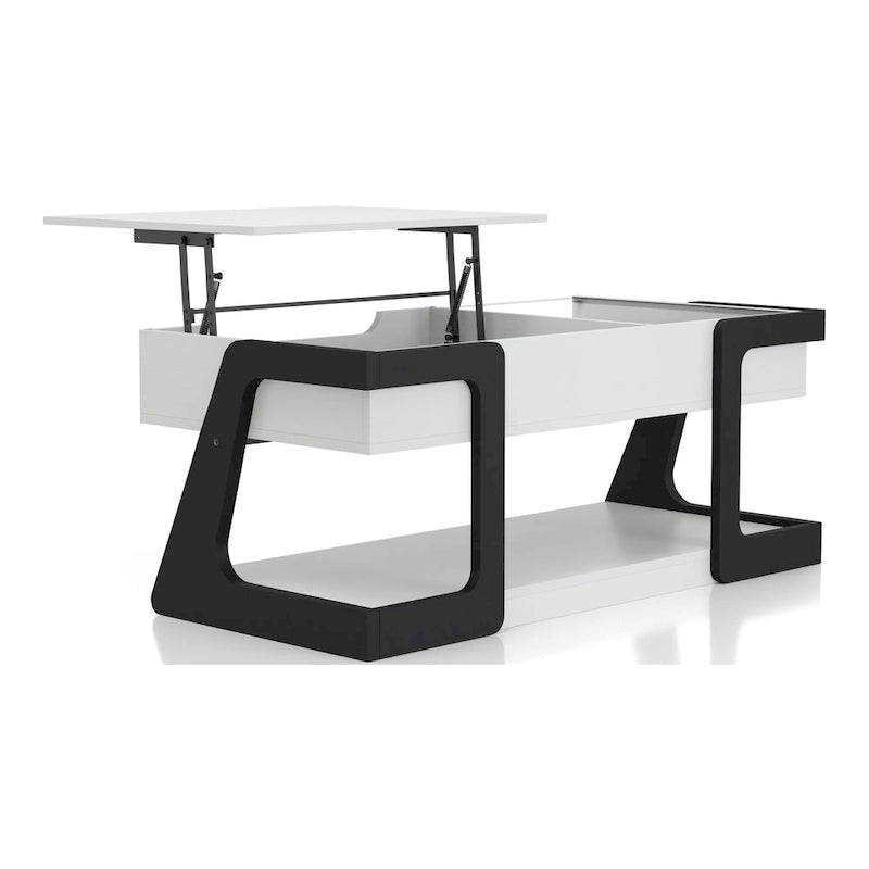 Table basse relevable contemporaine blanche et noire avec étagère inférieure - Usage unique