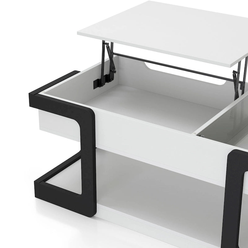 Table basse relevable contemporaine blanche et noire avec étagère inférieure - Usage unique