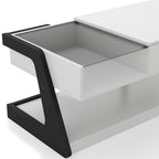 Table basse relevable contemporaine blanche et noire avec étagère inférieure - Usage unique