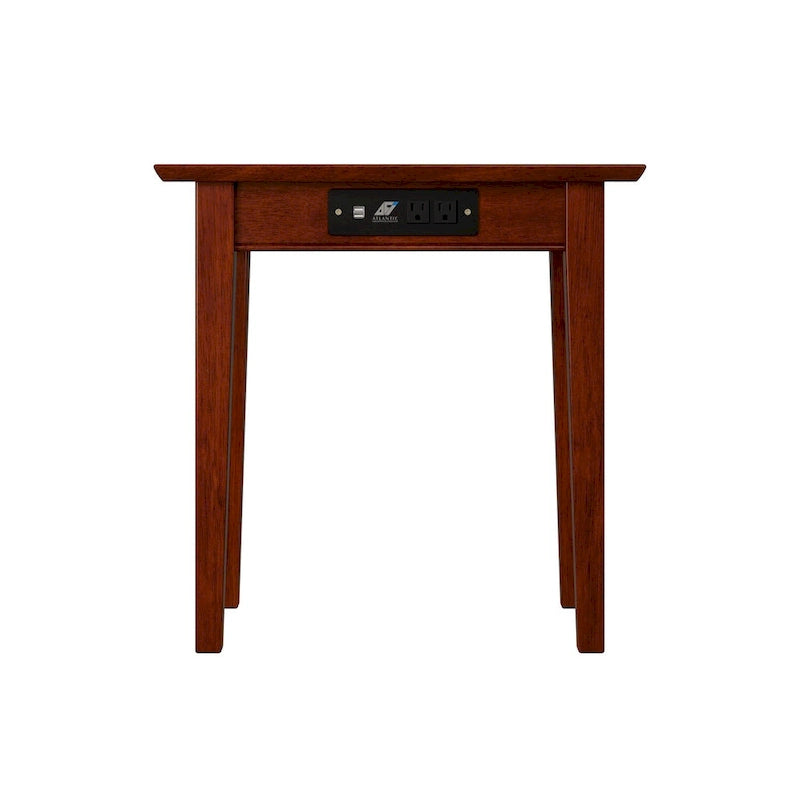 Table d'appoint en bois massif noyer de style shaker avec station de recharge intégrée - Utilisation unique