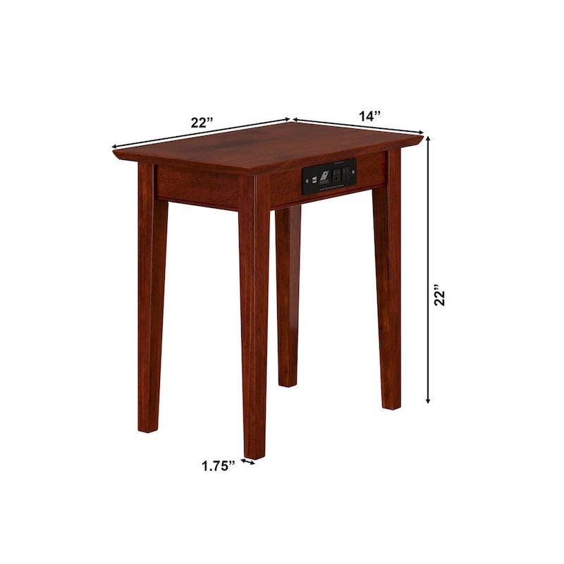 Table d'appoint en bois massif noyer de style shaker avec station de recharge intégrée - Utilisation unique