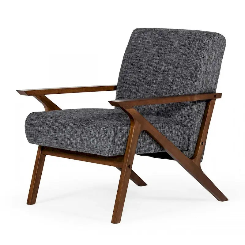 Fauteuil d'appoint gris en placage de noyer du milieu du siècle avec accoudoirs carrés et coussins en mousse - Usage unique
