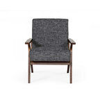 Fauteuil d'appoint gris en placage de noyer du milieu du siècle avec accoudoirs carrés et coussins en mousse - Usage unique