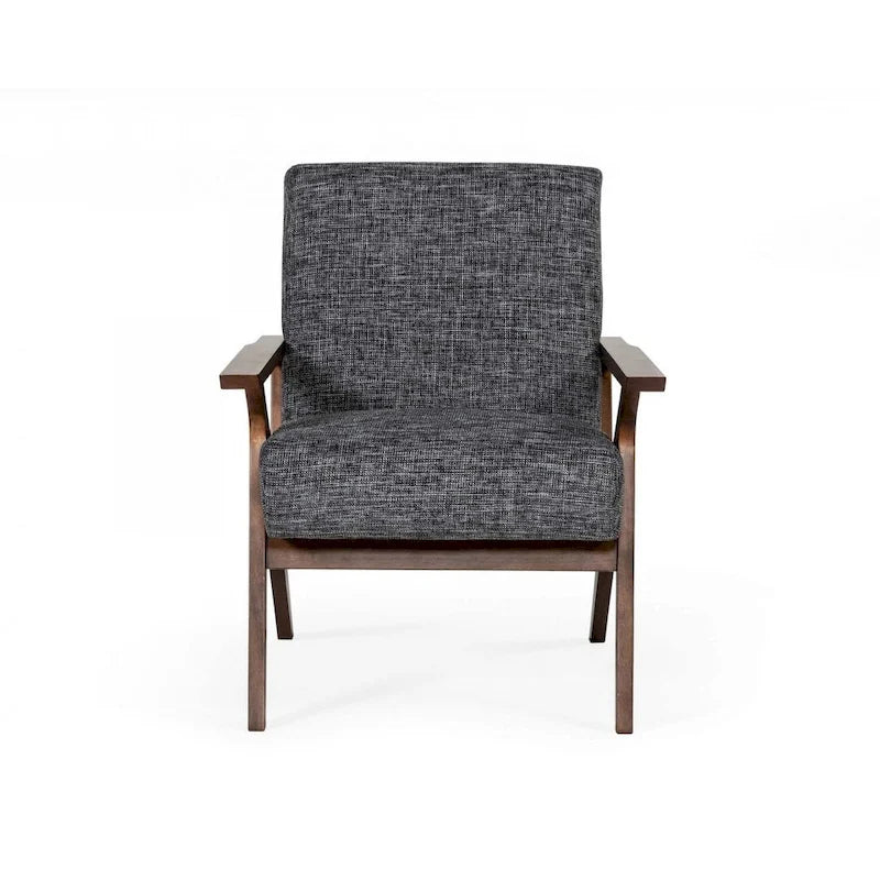 Fauteuil d'appoint gris en placage de noyer du milieu du siècle avec accoudoirs carrés et coussins en mousse - Usage unique
