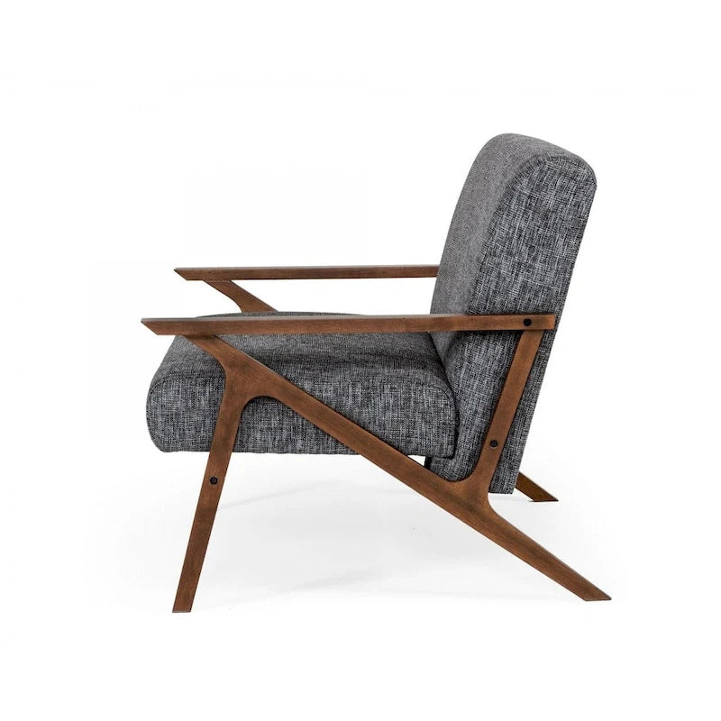 Fauteuil d'appoint gris en placage de noyer du milieu du siècle avec accoudoirs carrés et coussins en mousse - Usage unique
