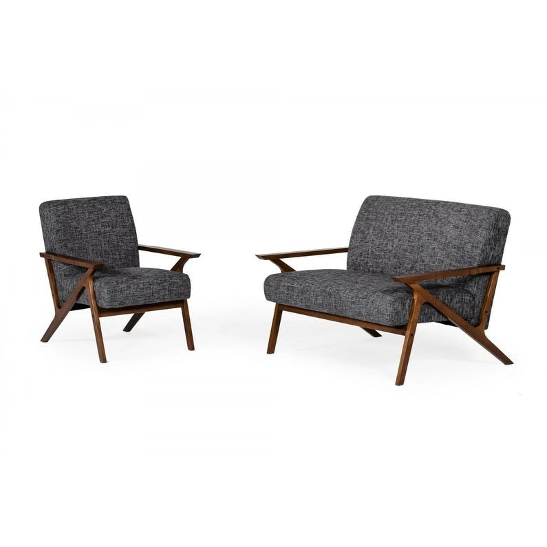 Fauteuil d'appoint gris en placage de noyer du milieu du siècle avec accoudoirs carrés et coussins en mousse - Usage unique