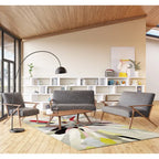 Fauteuil d'appoint gris en placage de noyer du milieu du siècle avec accoudoirs carrés et coussins en mousse - Usage unique