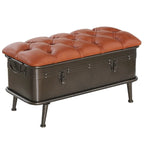 Banc de rangement en similicuir touffeté marron clair et métal vieilli - Usage unique