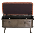 Banc de rangement en similicuir touffeté marron clair et métal vieilli - Usage unique