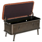 Banc de rangement en similicuir touffeté marron clair et métal vieilli - Usage unique
