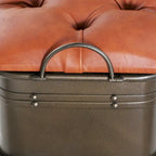 Banc de rangement en similicuir touffeté marron clair et métal vieilli - Usage unique