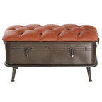 Banc de rangement en similicuir touffeté marron clair et métal vieilli - Usage unique