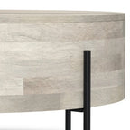 Table basse tambour ronde en manguier massif, coloris blanc vieilli/noyer/naturel, avec pieds en métal noir - Usage unique