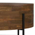 Table basse tambour ronde en manguier massif, coloris blanc vieilli/noyer/naturel, avec pieds en métal noir - Usage unique