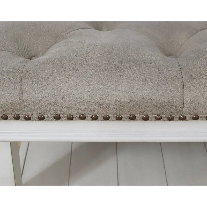 Table basse ottomane carrée capitonnée en similicuir blanc avec étagère inférieure - Usage unique