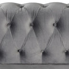 Fauteuil Chesterfield en velours beige/bleu/gris avec capitonnage, garniture cloutée et pieds en bois - Usage unique