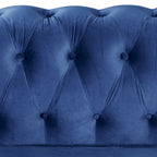 Fauteuil Chesterfield en velours beige/bleu/gris avec capitonnage, garniture cloutée et pieds en bois - Usage unique