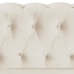 Fauteuil Chesterfield en velours beige/bleu/gris avec capitonnage, garniture cloutée et pieds en bois - Usage unique