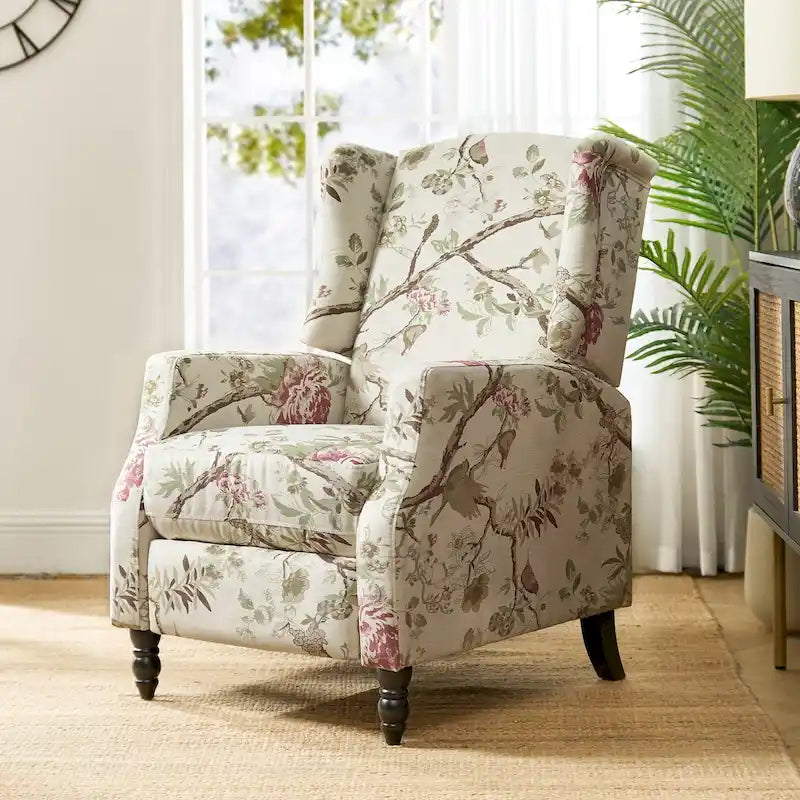 Noir / Oiseau / Rouge / Fleur / Jardin / Feuilles / Bleu / Indigo / Beige / Bleu marine Fauteuil inclinable manuel à dossier haut mi-siècle - Usage unique