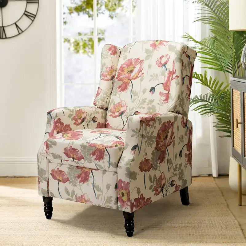 Noir / Oiseau / Rouge / Fleur / Jardin / Feuilles / Bleu / Indigo / Beige / Bleu marine Fauteuil inclinable manuel à dossier haut mi-siècle - Usage unique