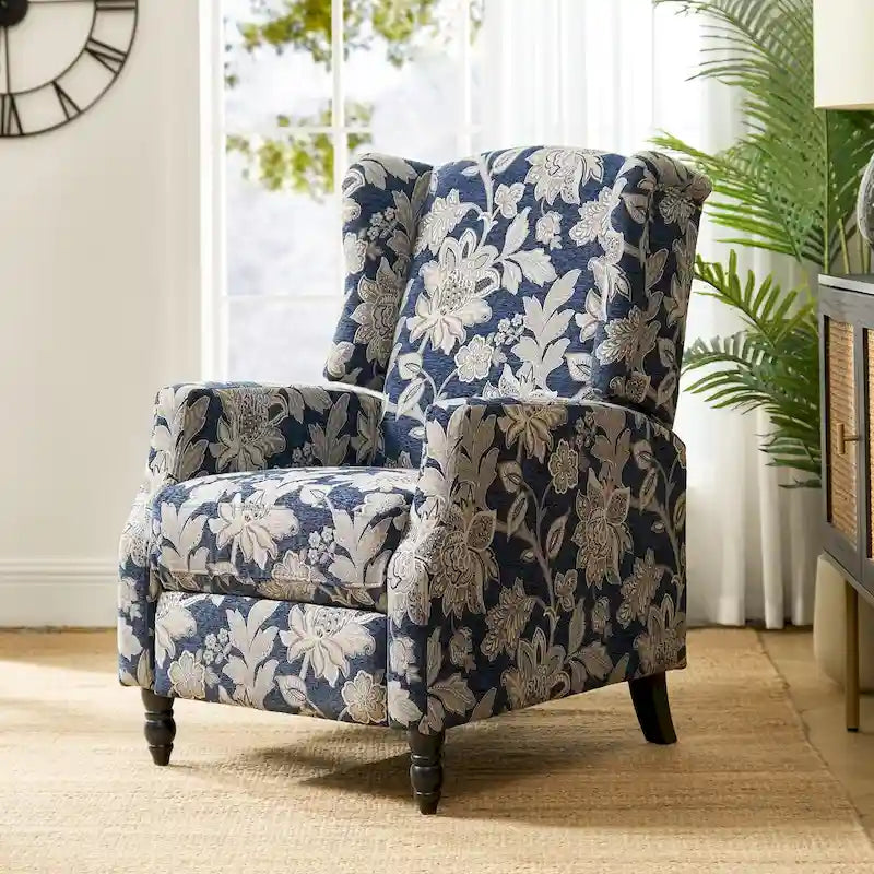 Noir / Oiseau / Rouge / Fleur / Jardin / Feuilles / Bleu / Indigo / Beige / Bleu marine Fauteuil inclinable manuel à dossier haut mi-siècle - Usage unique