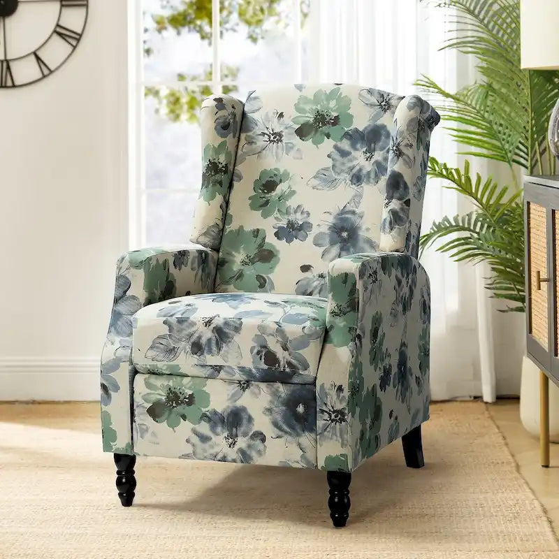 Noir / Oiseau / Rouge / Fleur / Jardin / Feuilles / Bleu / Indigo / Beige / Bleu marine Fauteuil inclinable manuel à dossier haut mi-siècle - Usage unique