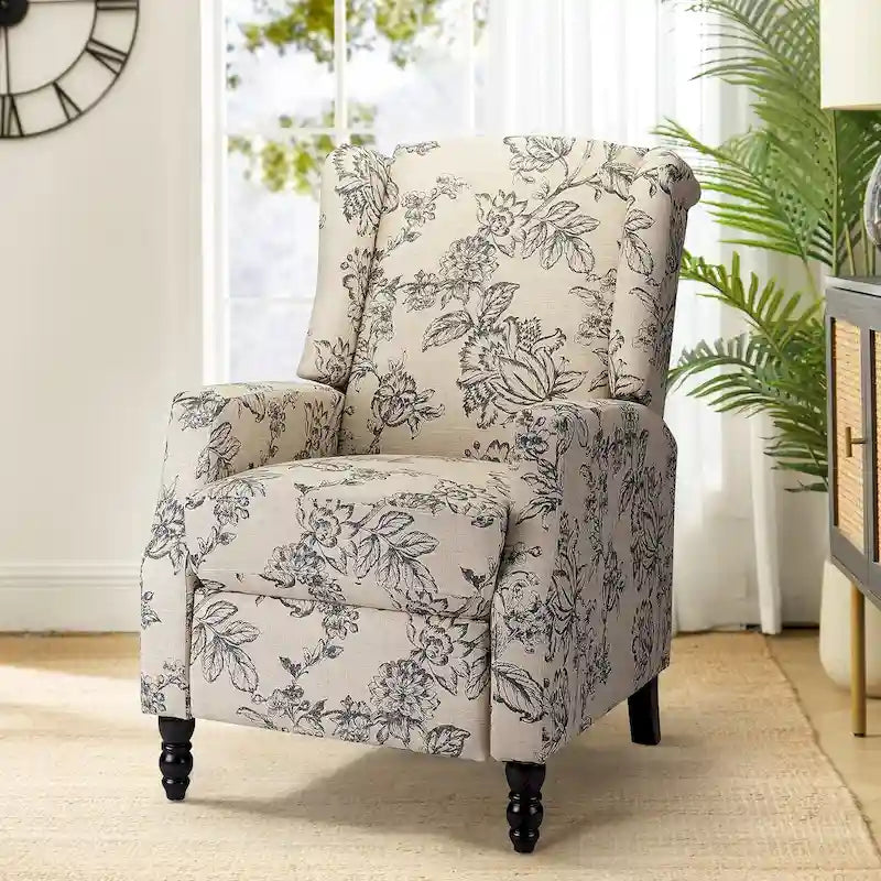 Noir / Oiseau / Rouge / Fleur / Jardin / Feuilles / Bleu / Indigo / Beige / Bleu marine Fauteuil inclinable manuel à dossier haut mi-siècle - Usage unique