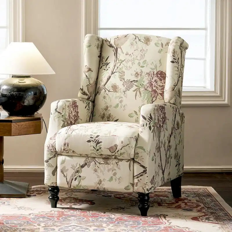 Noir / Oiseau / Rouge / Fleur / Jardin / Feuilles / Bleu / Indigo / Beige / Bleu marine Fauteuil inclinable manuel à dossier haut mi-siècle - Usage unique