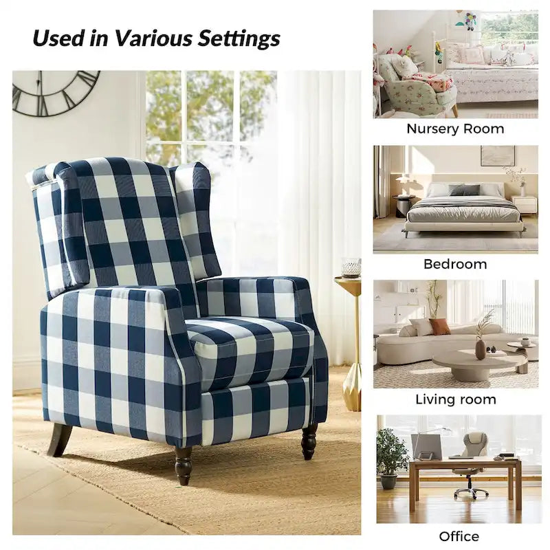 Noir / Oiseau / Rouge / Fleur / Jardin / Feuilles / Bleu / Indigo / Beige / Bleu marine Fauteuil inclinable manuel à dossier haut mi-siècle - Usage unique
