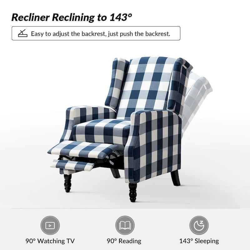Noir / Oiseau / Rouge / Fleur / Jardin / Feuilles / Bleu / Indigo / Beige / Bleu marine Fauteuil inclinable manuel à dossier haut mi-siècle - Usage unique