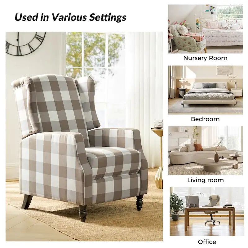 Noir / Oiseau / Rouge / Fleur / Jardin / Feuilles / Bleu / Indigo / Beige / Bleu marine Fauteuil inclinable manuel à dossier haut mi-siècle - Usage unique