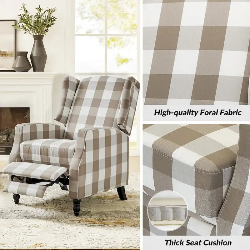 Noir / Oiseau / Rouge / Fleur / Jardin / Feuilles / Bleu / Indigo / Beige / Bleu marine Fauteuil inclinable manuel à dossier haut mi-siècle - Usage unique