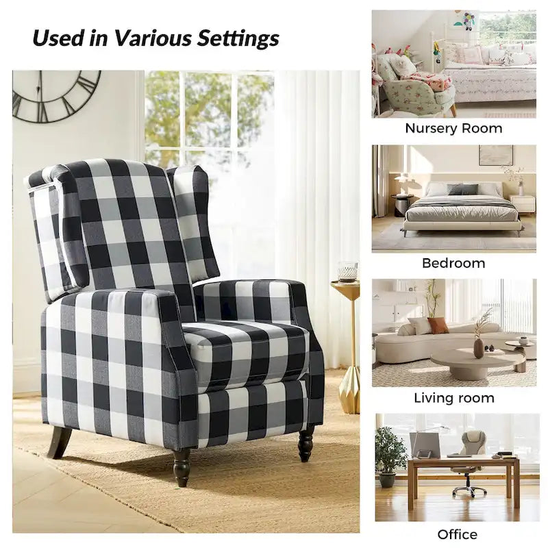 Noir / Oiseau / Rouge / Fleur / Jardin / Feuilles / Bleu / Indigo / Beige / Bleu marine Fauteuil inclinable manuel à dossier haut mi-siècle - Usage unique