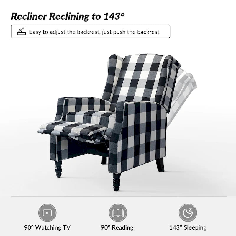 Noir / Oiseau / Rouge / Fleur / Jardin / Feuilles / Bleu / Indigo / Beige / Bleu marine Fauteuil inclinable manuel à dossier haut mi-siècle - Usage unique