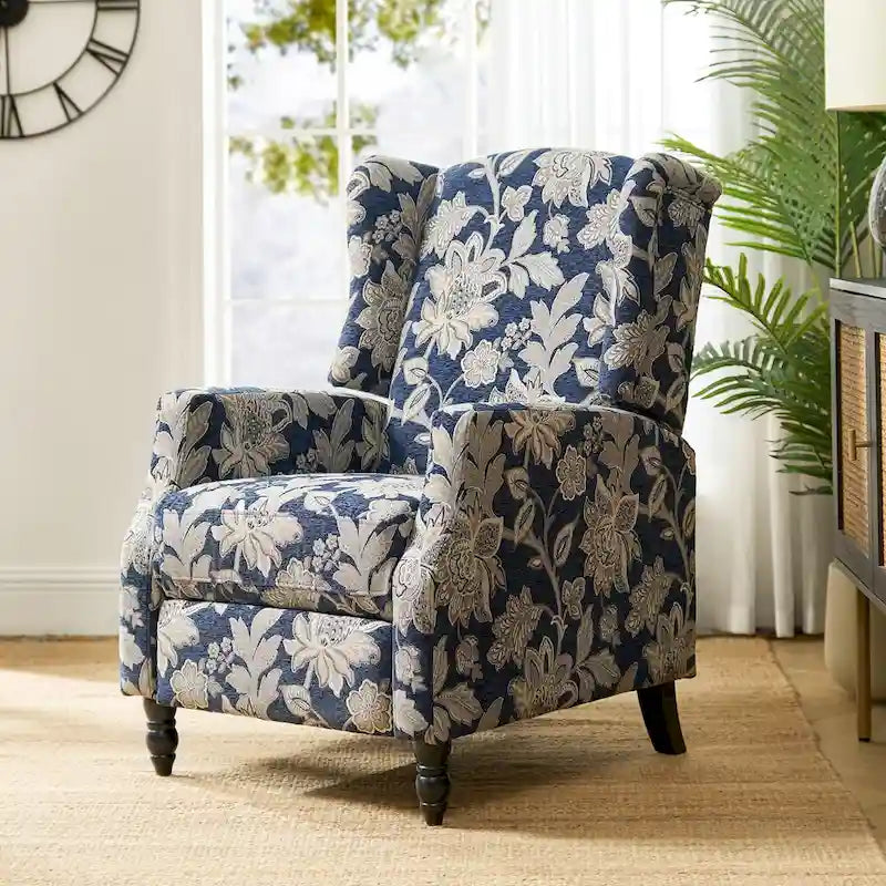Noir / Oiseau / Rouge / Fleur / Jardin / Feuilles / Bleu / Indigo / Beige / Bleu marine Fauteuil inclinable manuel à dossier haut mi-siècle - Usage unique