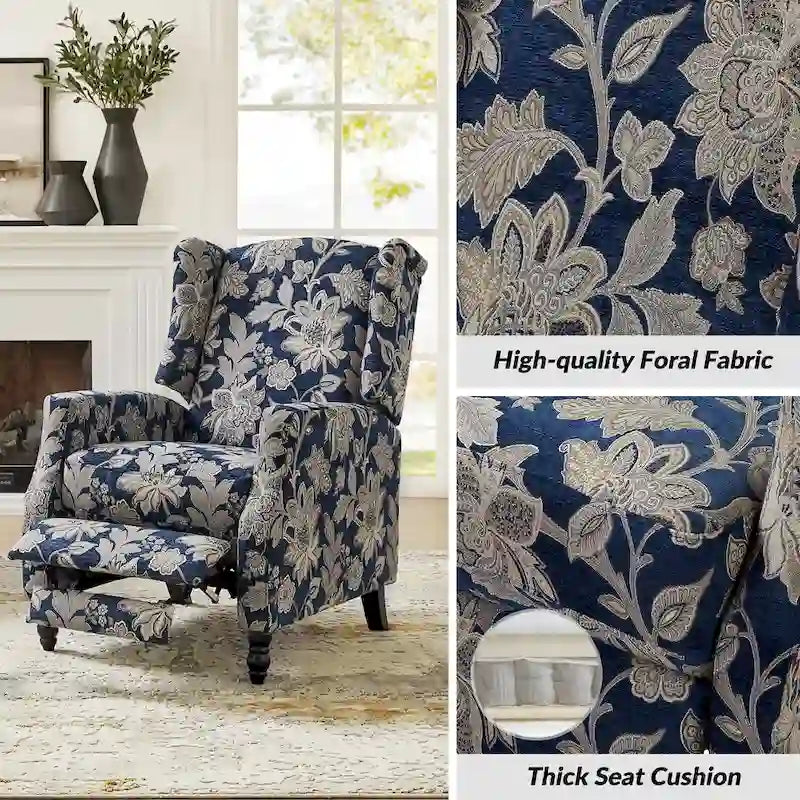 Noir / Oiseau / Rouge / Fleur / Jardin / Feuilles / Bleu / Indigo / Beige / Bleu marine Fauteuil inclinable manuel à dossier haut mi-siècle - Usage unique