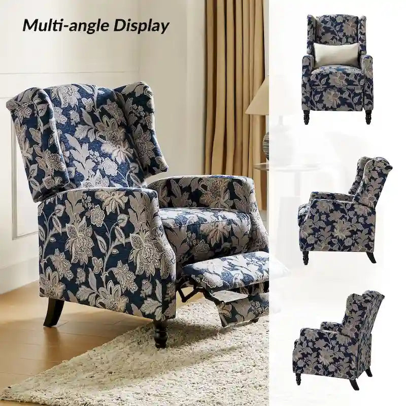 Noir / Oiseau / Rouge / Fleur / Jardin / Feuilles / Bleu / Indigo / Beige / Bleu marine Fauteuil inclinable manuel à dossier haut mi-siècle - Usage unique