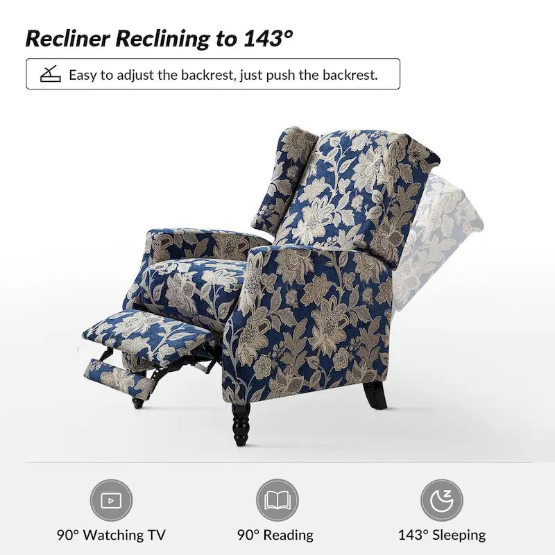Noir / Oiseau / Rouge / Fleur / Jardin / Feuilles / Bleu / Indigo / Beige / Bleu marine Fauteuil inclinable manuel à dossier haut mi-siècle - Usage unique